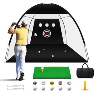 Golf Net, Practice Net with Hitting Mat, Home Hitting Aid Nets for Backyard Driving Chipping Swing Training with Target/Balls/Tee/Bag Accessories Gifts for Men/Golf Lovers