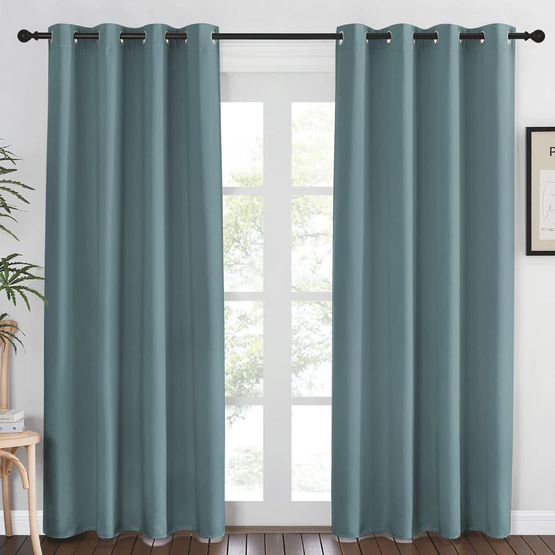 NICETOWN Blackout Greyish Blue Curtains & Drapes for Living Room - Thermal Insulated Solid Grommet Sound Reducing Energy Saving Window Treatments for Porch/Hall, 1 Panel, W52 x L84