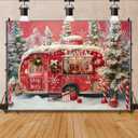 Christmas Winter Red Truck Snowscape Photography Background Merry Christmas Cane Candy Banner Decor Winter Snow Scene Merry Christmas New Year Eve Party Backdrop (5x3feet)