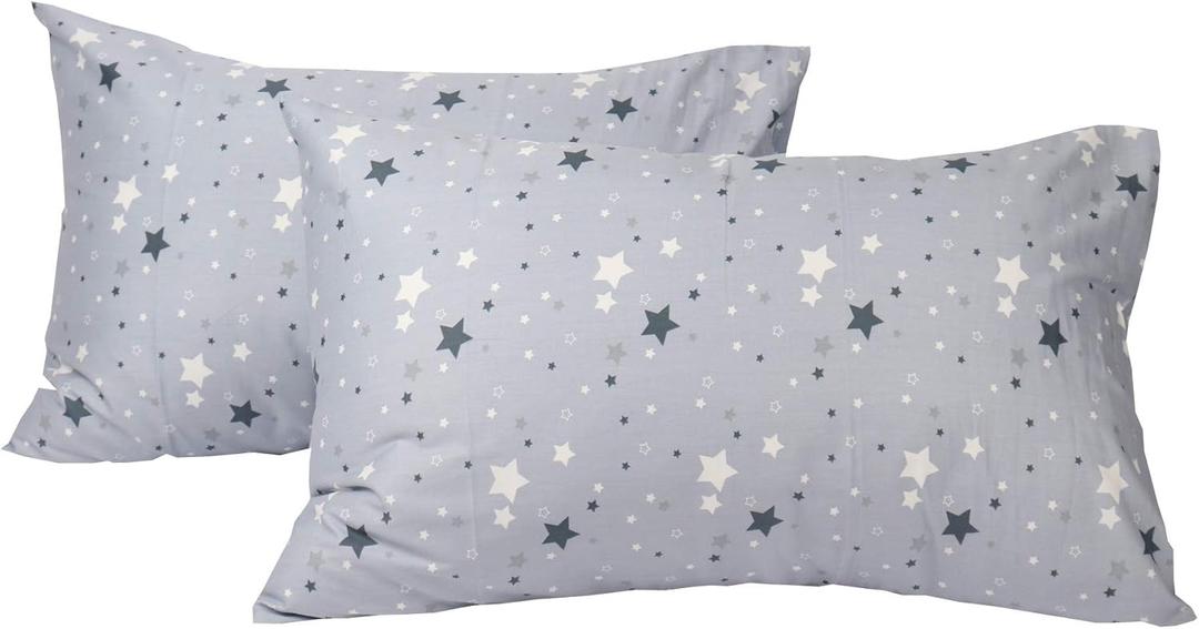 2 Piece Grey Star Pillow Case Queen Size, 100% Cotton, Envelope Closure, Soft and Cozy, Easy to Care, 20"x 30"