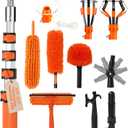 20FT Light Bulb Changer for High Ceilings with 5-12FT Heavy Duty Extension Pole,High Ceiling Fan Duster Extendable Reusable Cobweb,Feather,Window Cleaning Squeegee Kit for Home & House,Interior Roof (Orange)