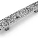 JETLAND Bridged Drawer Cabinet Pulls, 4-Pack Aged Silver 4" Hole Centers, Antique Peony Solid Cast, TG0115OS102
