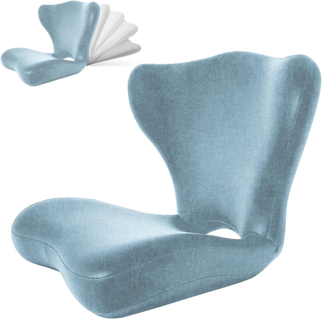 Adjustable Backrest Memory Foam Lumbar Support Pillow,Back Support Cushion for Office Chair,Home, Meditation on Floor,Stadium Seat with Back Support,Posture Corrector,Washable Cover(Blue)
