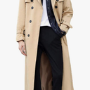 Pantete Men's Double Breasted Trench Coat Oversized Casual Windbreaker Lapel Long Jacket Overcoat, Khaki, 3XL