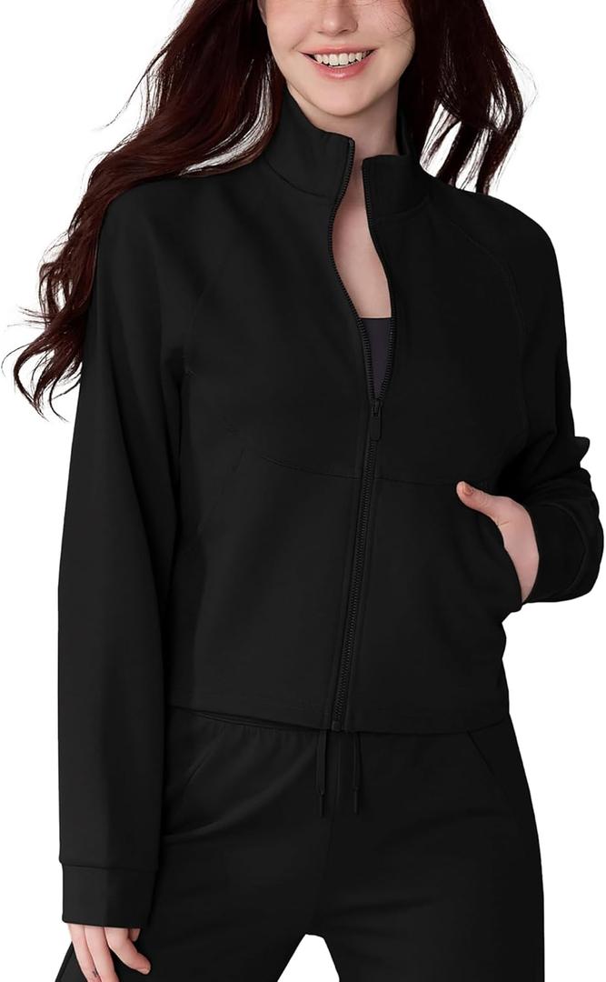 altiland Women's Full Zip Workout Running Yoga Jackets, Lightweight Sweatshirt with Pockets (Large, Black)