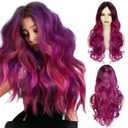 Colorful Wigs for Women Long Purple Wavy Wigs Rainbow Wigs Middle Part Wig for Halloween Costume