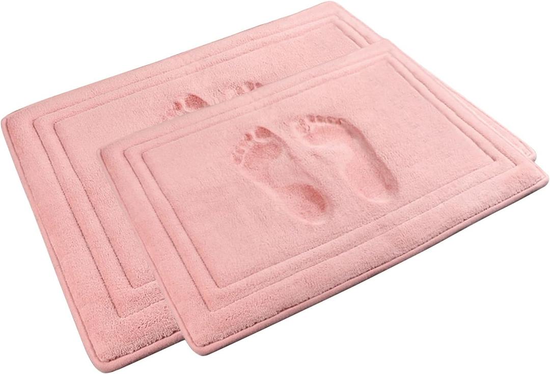 Pink Bathroom Rug Set of 2 Memory Foam Bath Mat Set Non Slip Washable Floor Mats Soft Absorbent Plush Microfiber Shower Tub Bathrug Blsh