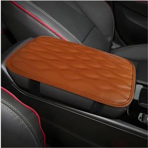 Car Center Console Cover, PU Leather Waterproof Vehicle Armrest Seat Box Cover Cushion Pad, Non Slip Soft Automotive Middle Console Protector, Universal for SUV RV Truck (Coffee)