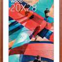 20x28 Poster Frame,Natural Soild Wood Picture Frames with Polished Plexiglass,Easy to Hang,Display Picture 20x28 without Mat or 16x24 with Mat for Wall Mounting Horizontally and Vertically (Brown)
