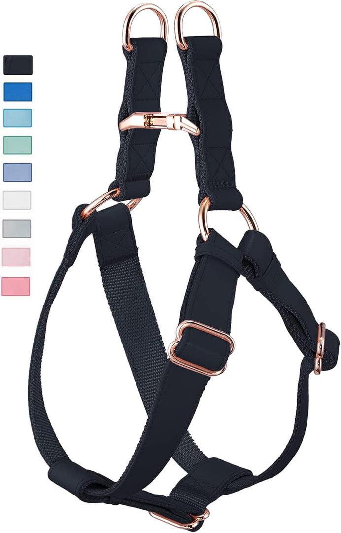 Soft Leather No Pull Dog Harness - Adjustable Step in Dog Harness with Rose Gold Heavy Duty Metal Buckle, Freedom Nylon Dog Halter Vests for Small Medium Large Dogs Easy Walking Training (Black,XS) (XS (Neck&Chest Girth 12"-16"x Width 0.6"))