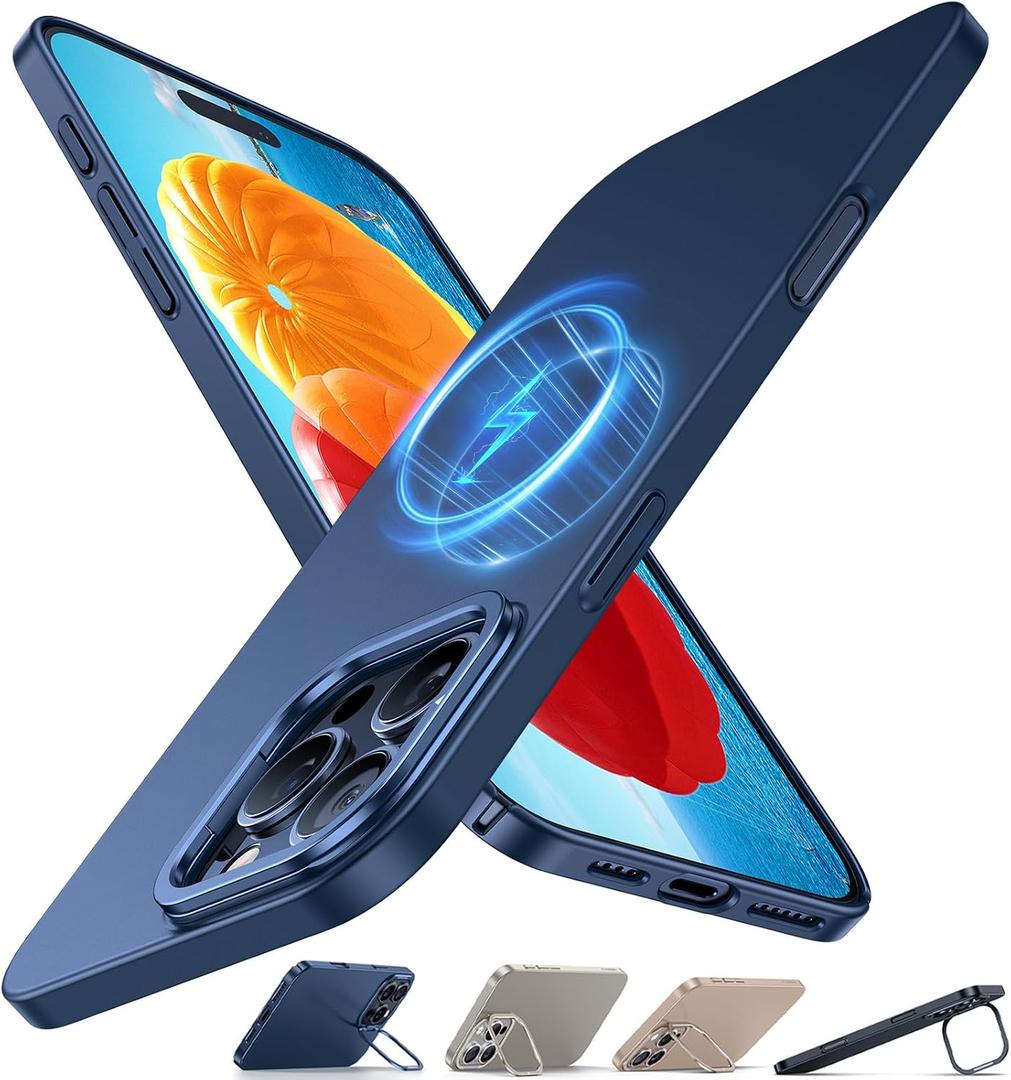 TORRAS Magnetic Slim Fit for iPhone 16 Pro Max Case with Stand, Compatible with MagSafe, Built-in Stash Stand, Ultra Thin 16 ProMax Case, Lightweight Anti-Scratch Matte Hard Phone Case 6.9 inch, Blue