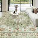 Washable Boho Area Rug 8'10' Green Brown Large Living Room Rug Non-Slip Indoor Decor Soft Oriental Vintage Bedroom Carpet Dining Room Nursery Home Office