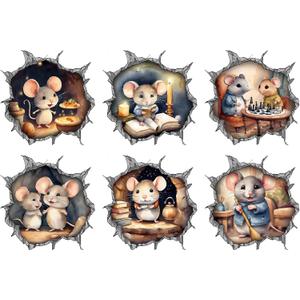 D05CX040Sheets Mouse Wall Decals Peel and Stick, Realistic Mouse Hole Wall Stickers 6 Patterns Cute Kids Room Mouse Wall Decor for Classroom Home Children Room Decoration (Style 1)