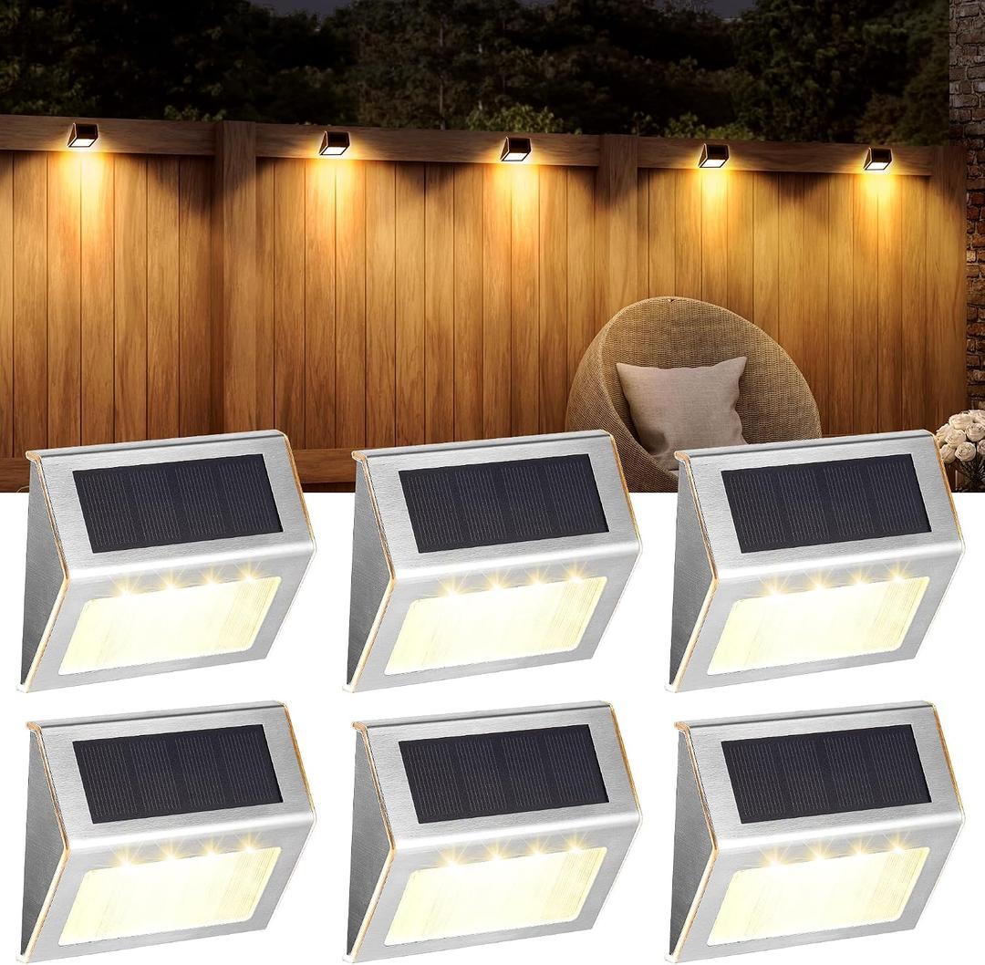 SOLPEX Solar Step Lights, 6 Pack Solar Stair Lights, Outdoor Fence Lighting, Solar Powered Deck Lights Waterproof 4 LEDs for Stairway Patio Porch Pathway Walkway Garden (Warm White)