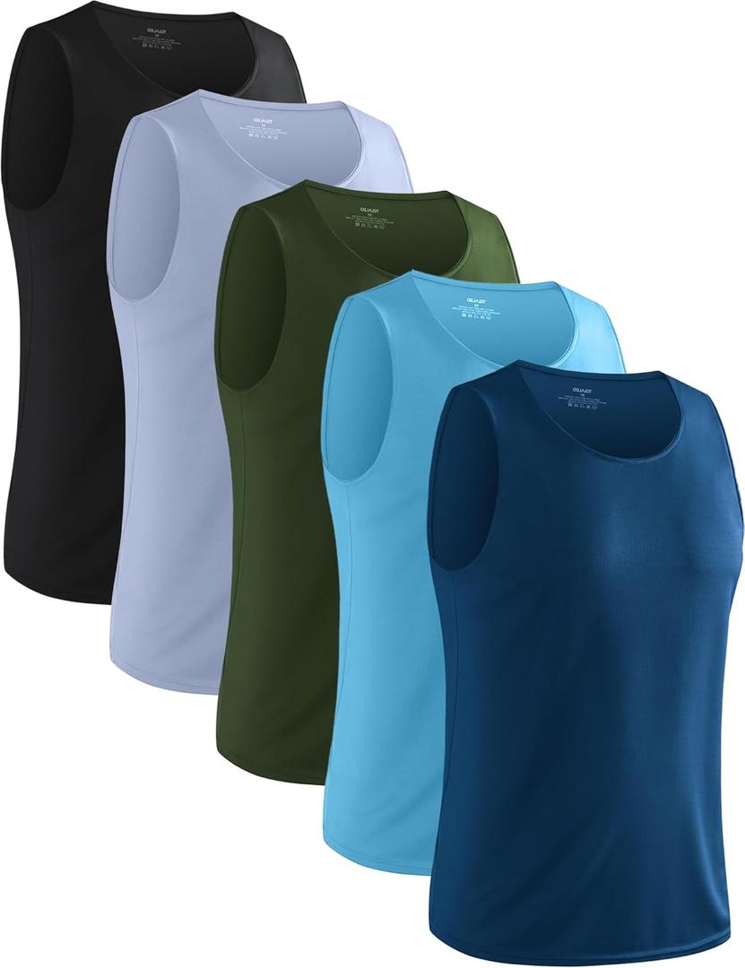 5 Pack Mens Running Sport Tank Tops Dry Fit Gym Wicking Athletic Mesh Breathable Cool Workout Sleeveless Shirts (X-Large, 5 Pack: Black/Navy/Gray/Azure/Green)