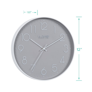 La Crosse Clock Co. 12-inch Everly Gray Silent Quartz Analog Clock, 404-3831-Int
