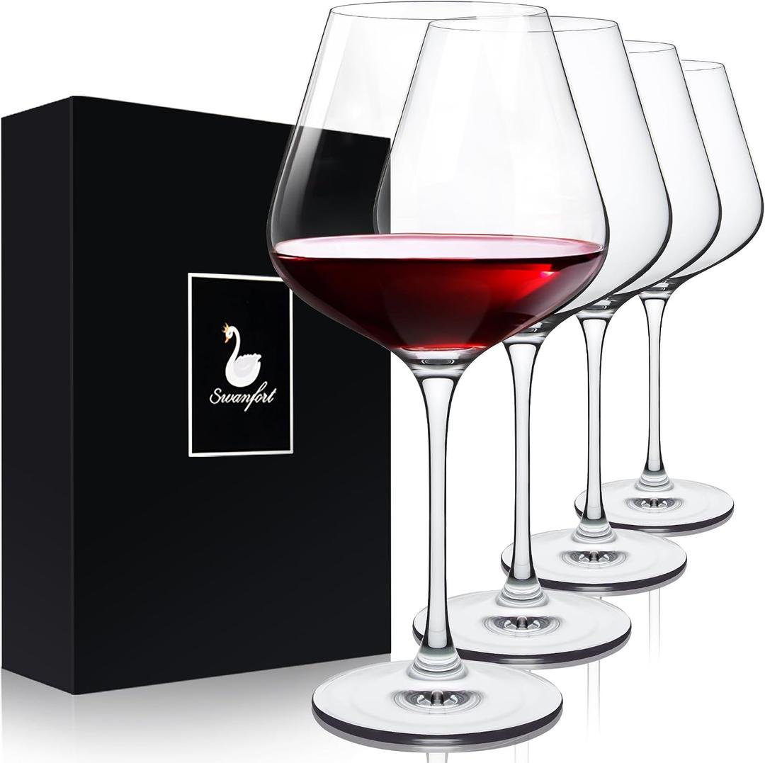 Crystal Red Wine Glasses Set of 4 16 oz Elegant Long Stem Wine Glasses in Gift Box, Premium Glassware for Wedding, Anniversary, Birthday Gifts