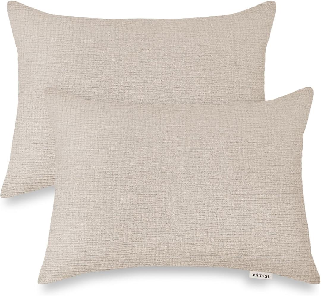 Toddler Pillowcases for 13"x18" Pillow 2 Pack, Muslin Small Toddler Baby Kids Travel Pillow Covers for Boys Girls with Envelope Closure (Beige, 13 x 18 Inch)