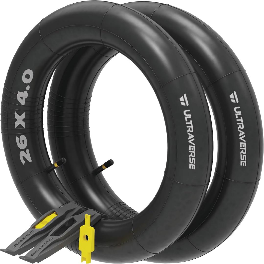 Ultraverse 20x4.0, 24x4.0, 26x4.0, 20x3.0, 26x3.0, 16x3.0, Inner Tube Set with Schrader Valve - Ideal for Mountain Bikes & E-Bikes with Fat Tires - Durable & Reliable 2 Pack with Tire Levers