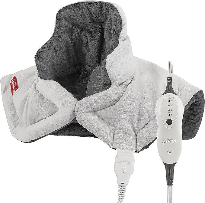 Sunbeam Contoured Heating Pad for Neck & Shoulder Pain Relief with Auto Shut Off Moist Heating Option 22 x 19 Grey