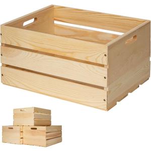 2 PAck Large Pine Wood Crates For Storage, Unfinished Natural Wooden Crates, 17" x 13" x 8.9"