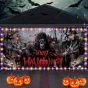 Halloween Garage Door Banner Cover with LED String Light Battery Box Outdoor Large Halloween Garage Door Decors Skull Ghosts Backdrop for Wall Door House Party Decor(Happy Halloween, 6x13ft)