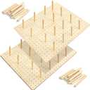 Kigley 6 Pcs Wood Pegboard Drawer Organizer with 48 Pegs Wooden Peg Board System Peg Drawer Organizers for Kitchen Dishes Plate Pegboard Food Containers(20.98x5.91,Wood)