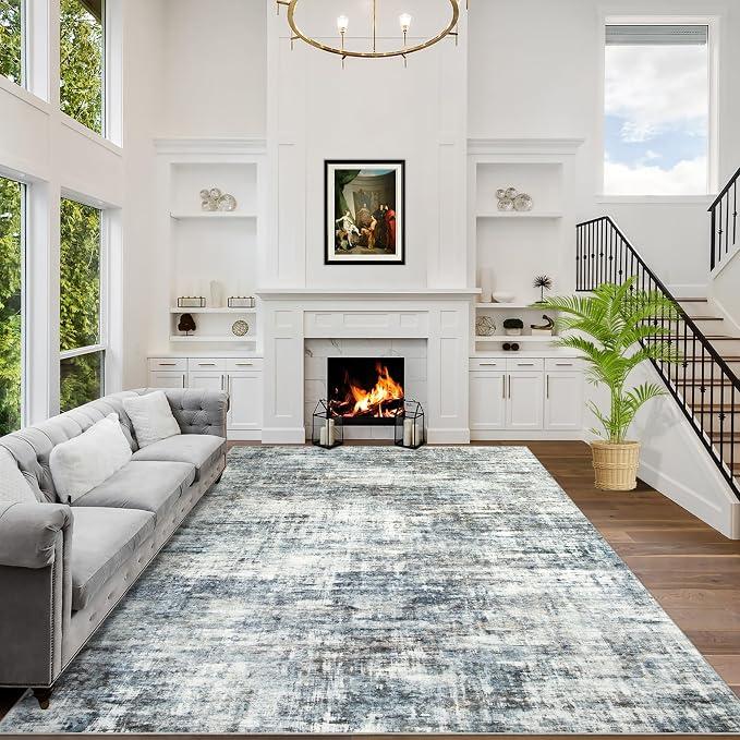 9x12 Area Rugs for Living Room: Washable Abstract Blue Multi Bedroom Carpet
Non-slip TPE backing makes this washable soft low-pile rug safe & durable, Pet-friendly decor for dining room,nursery,office