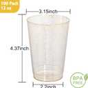 I00000 100 Pack 12 oz Gold Glitter Cups, Clear Disposable Cups, Gold Plastic Wine Glasses Cocktail Glasses Heavy Duty Cups, 12 Ounce Glitter Plastic Tumblers for Party
