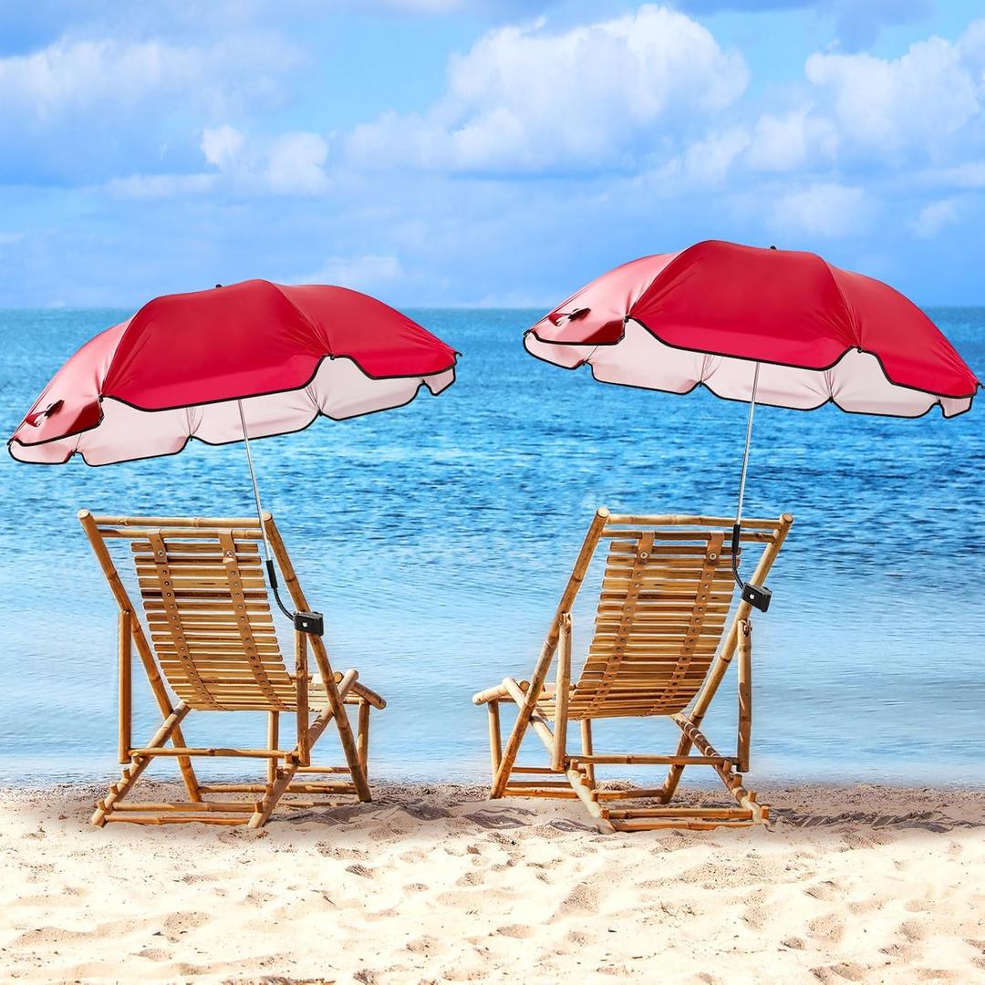 Buryeah 2 Pcs Automatic Chair Umbrella with Universal Clamp 44" UPF 50+ Portable Clamp on Beach Chair Adjustable Wheelchair Umbrella for Outdoor Patio Parasol