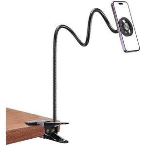 LenTok Cell Phone Stand Holder for Bed Laying Down, Lazy Bedside Phone Mount with Clamp Clip for Desk, Desk Tripod for iPhone, Compatible with Magsafe All Smartphone