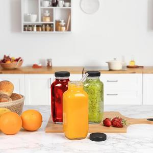 Juice Bottles with Lids, 16 Oz - Set of 3 - Clear Glass Jars with Caps - Reusable Empty Drink Containers for Juicing, Smoothies, Water, Milk, Kombucha Storage, Wellness Shots and More (3)