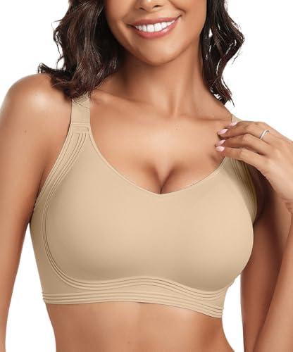 OEAK Womens Seamless Push Up Bras No Underwire Full Coverage Comfortable Bra V Neck Bralettes Wireless Everyday Bra Size L