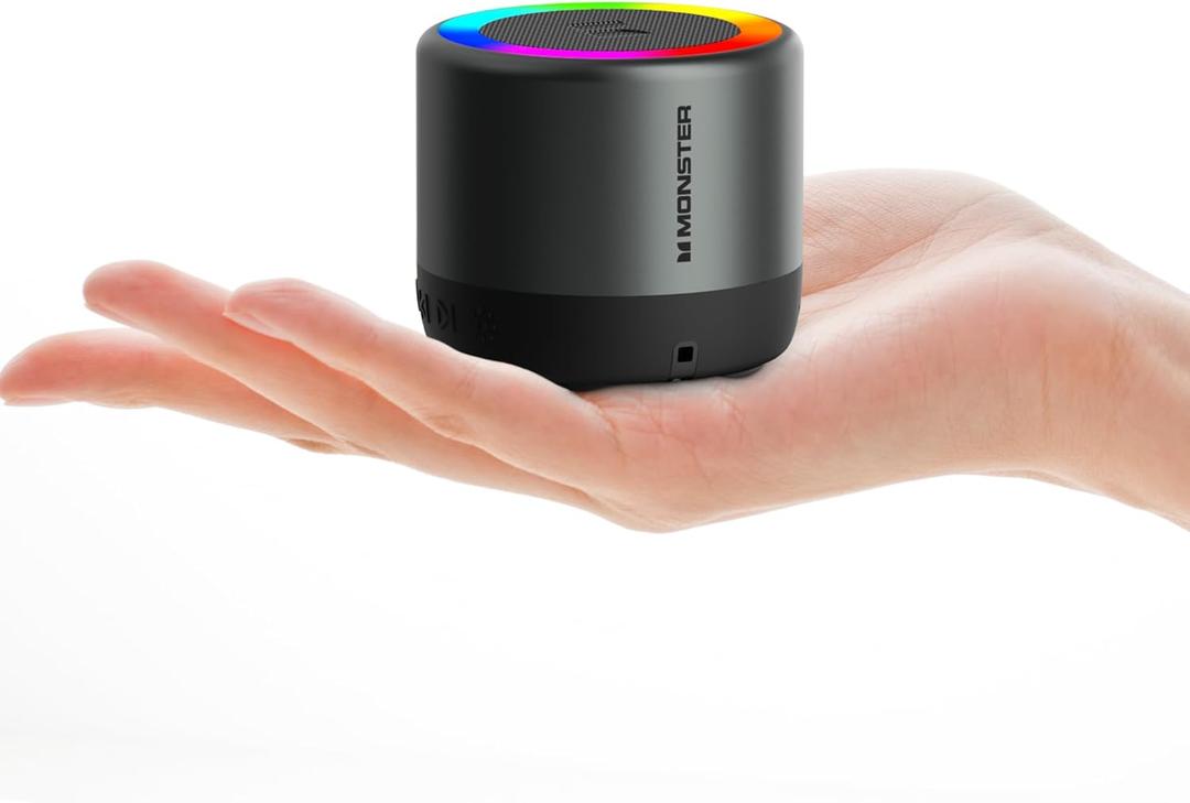 Monster S270 Bluetooth Speaker, Mini Portable Speaker with 360 Surround Sound, Bluetooth 6.0, Colorful Lights, TWS Paring, IPX6 Waterproof Wireless Speaker for Hiking, Cycling, and Indoor Activities