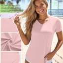 Locoowai 5 Pack Women's Workout Shirts V Neck Quick Dry Tops UPF 50+ Short Sleeve UV Gym Basic Tee Side Slits Curved Hem