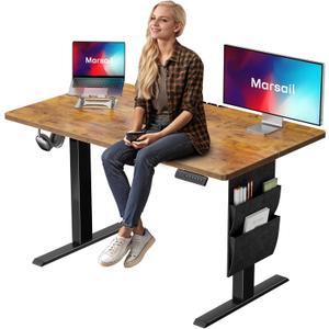 Marsail Standing Desk Adjustable Height Home Office Desk,48x24 Inch Electric Standing Desk, Stand up Desk with Storage Bag,Headphone Hook for Computer Workstations Desk 4 Memory Preset (Rustic Brown)