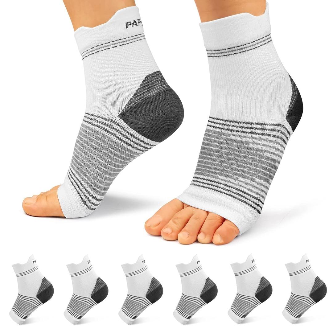 6 Pairs Plantar Fasciitis Socks for Men & Women, Ankle Brace Compression Socks with Arch Support for Achilles Tendonitis, Heel Pain, Swelling & Arthritis Relief, White, Medium