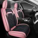 Quiln02 Leather Seat Cover 5 Seat Full, Universal Suitable for Most Cars, SUVs, Pickup Trucks, Airbag Compatible Car Seat Cushion Covers (Black and Pink)
