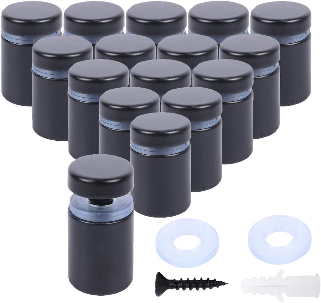 Osring 3/4 x 1 Inch Sign Standoffs Hardware 16 Pack, Stainless Steel Screw Standoffs Wall Mounting Signage Holder for Acrylic Board, Glass Panel and Plexiglass Picture, Black