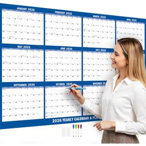 32"x48" 2026 Wall Calendar, AWANKOU Wet & Dry Erasable 1 Page Poster Calendar - Large Laminated 12 Month Annual Yearly Calendar for Office/Family/College/Fitness Plan, Reversible- Horizontal/Vertical