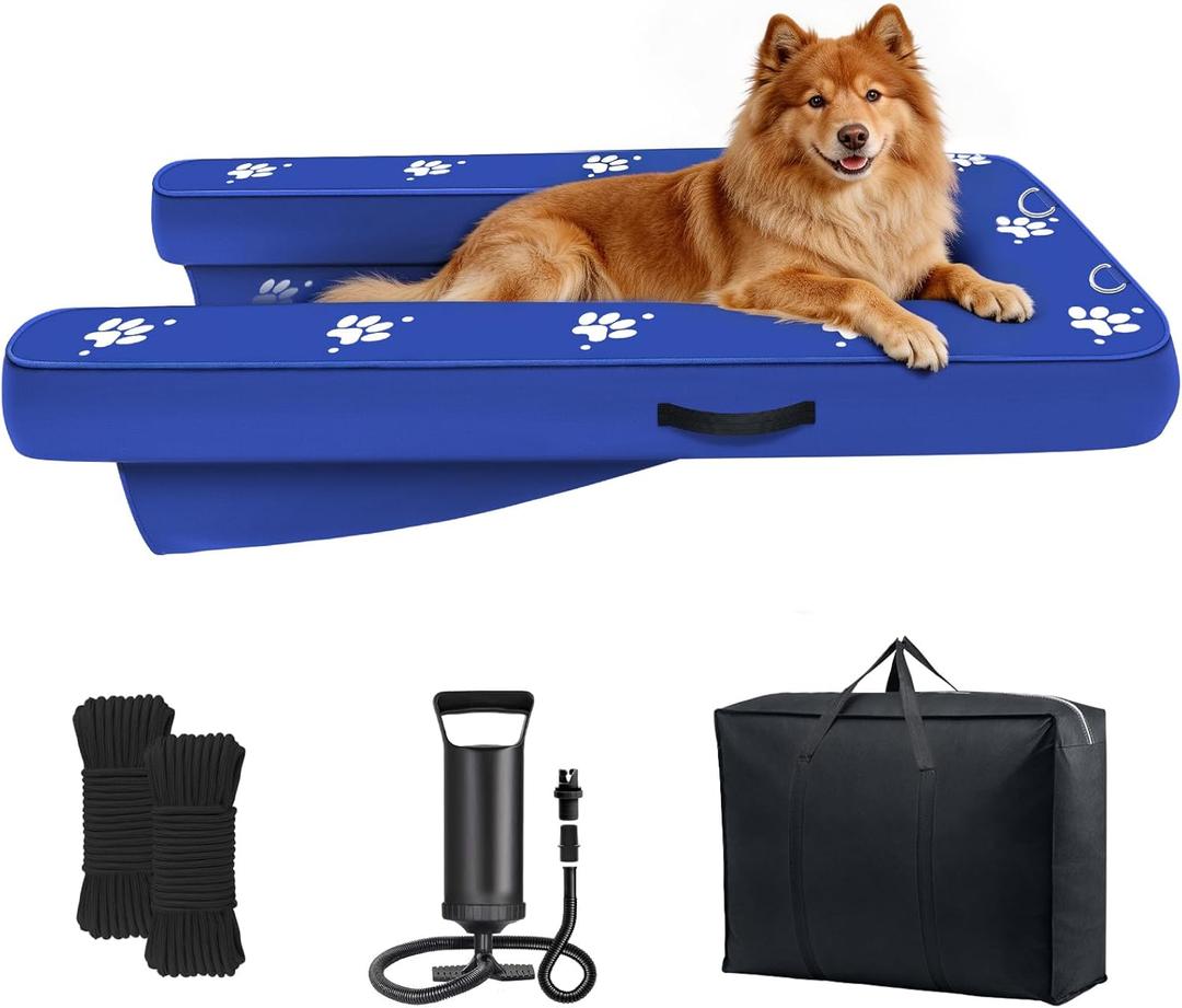 Inflatable Dock Platform, Dog Boat Ramp Floating Non-Slip Oxford and PVC with Lagre Water Ramp for Dogs Pool, Dock, Lake with Traction Rope, Manual Air Pump (4.8ft x 3ft x 6in) L05