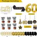 60th Birthday Decorations for Men Women, 36 Pcs Back in 1966 Birthday Party Decorations, Black Gold Happy 60th Banner,Vintage 60th Birthday Table Decorations ,Cake Topper, Sash Party Supplies