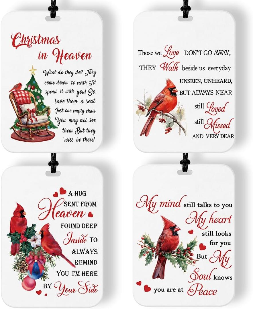 4 Pcs Cardinal Christmas Car Air Freshener Cardinal Memorial Air Freshener for Cars Hanging Memorial Christmas Car Accessories Decor Decorations Gifts for Women