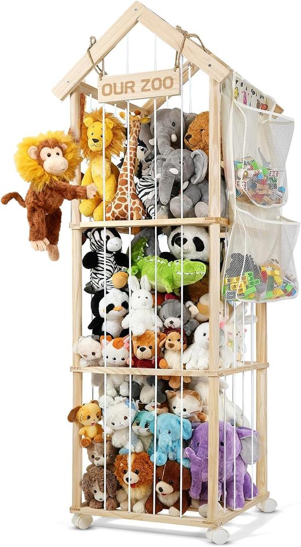 Stuffed Animal Storage Organizer, 59'' Wooden Large Stuffed Animal Zoo Holder, Toy Storage Organizers for Playroom Bedroom Nursery