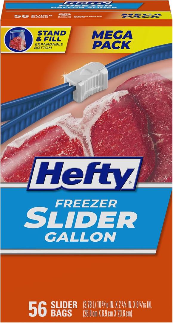 Hefty Slider Freezer Kitchen Storage Bags, Gallon Size, 56 Count (Clear)