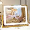 ROLOVE Vanity Mirror with Lights 22"x18", Lighted Makeup Mirror with 10X Magnification, Smart Touch 3 Colors Dimmable, 360° Rotation, Women Gift, Dresser Mount, Bathroom (Gold)