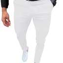 Mens Fashion Slim Fit Dress Pants Casual Business Skinny Stretch Pants Golf Pants (Medium, White)