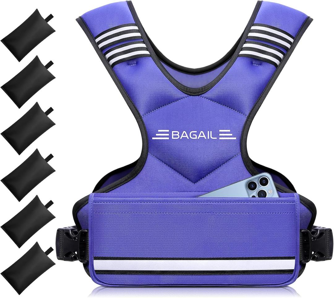 BAGAIL Adjustable Weighted Vest for Men 20-32lb, Comfortable U-Neck Rucking Vest with 6 Removable Weights, Storage Pocket and Reflective Strips for Strength Training, Advanced Bodyweight Workouts & Endurance
