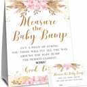 Boho Floral Baby Shower Measure Maternal Bump Game Set - Standalone Sign & 50 Tickets - Gender Reveal, Announcement & Shower Activity & Party Favor