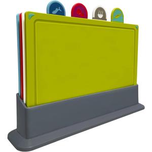 Plastic Cutting Board, Set of 4 with Storage Stand,Color Coded Food Icon with Holder,for Kitchen